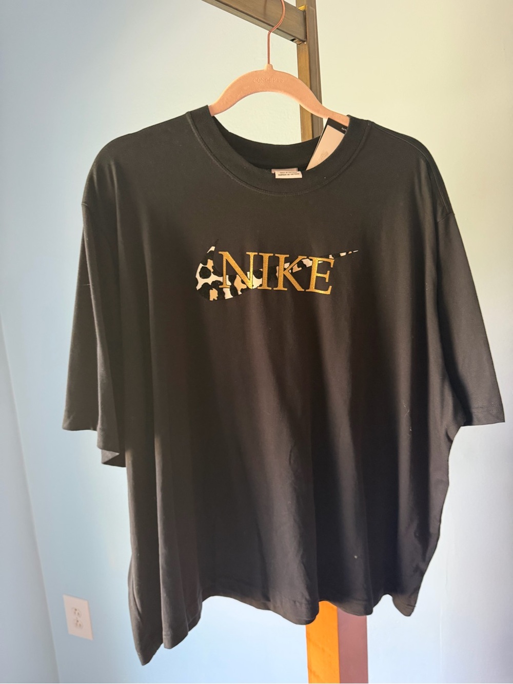 Nike Black Tee with Gold Logo and Leopard Detail nwt xxl